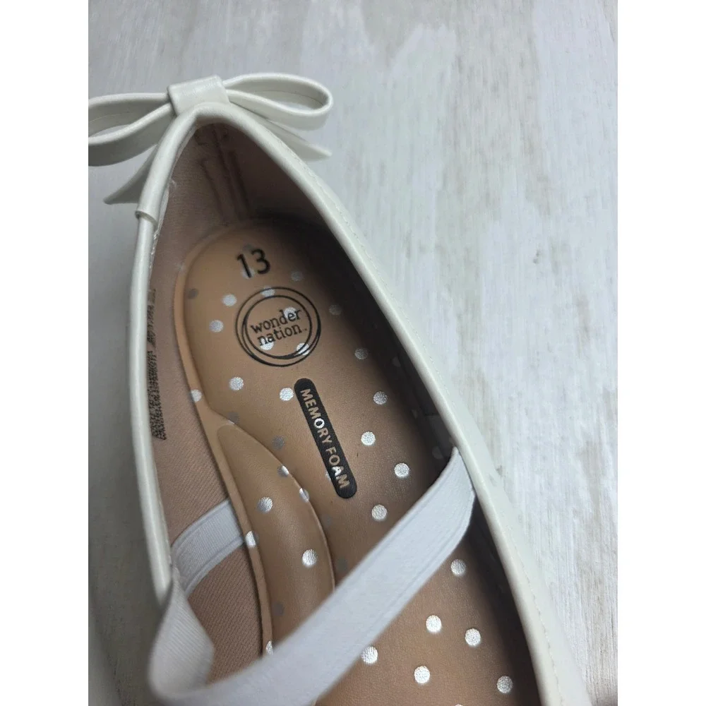 Wonder Nation Girls White Ballet Flats Bow Memory Foam Size 13 Classic Dress